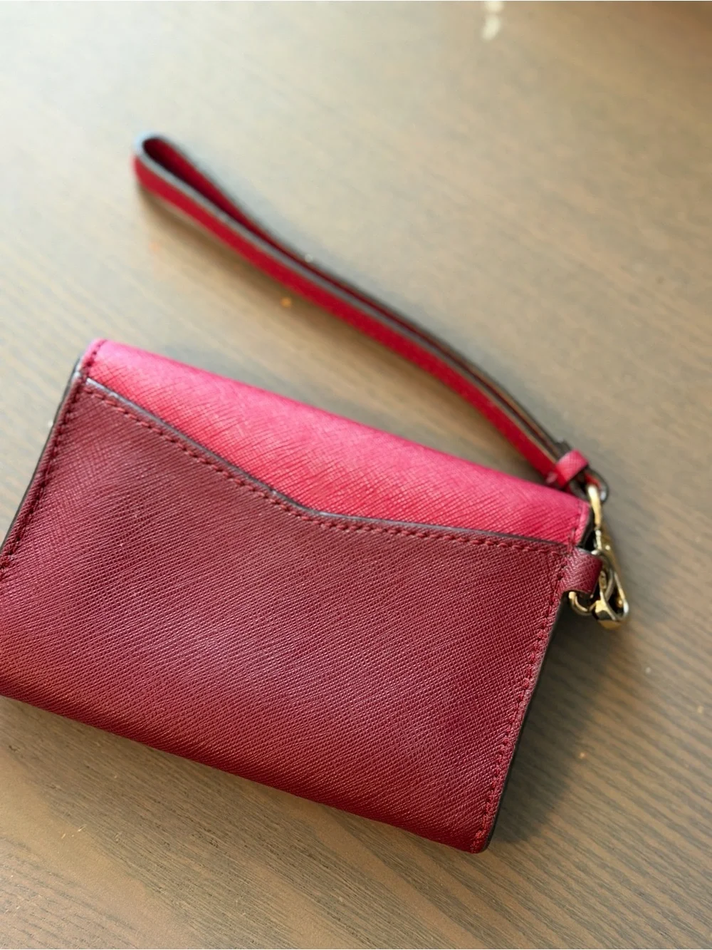 Michael Kors Cranberry Fuchsia Leather Wristlet Clutch with Gold Snap